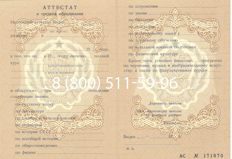 Купить Аттестат за 11 класс до 1994 в Новомосковске